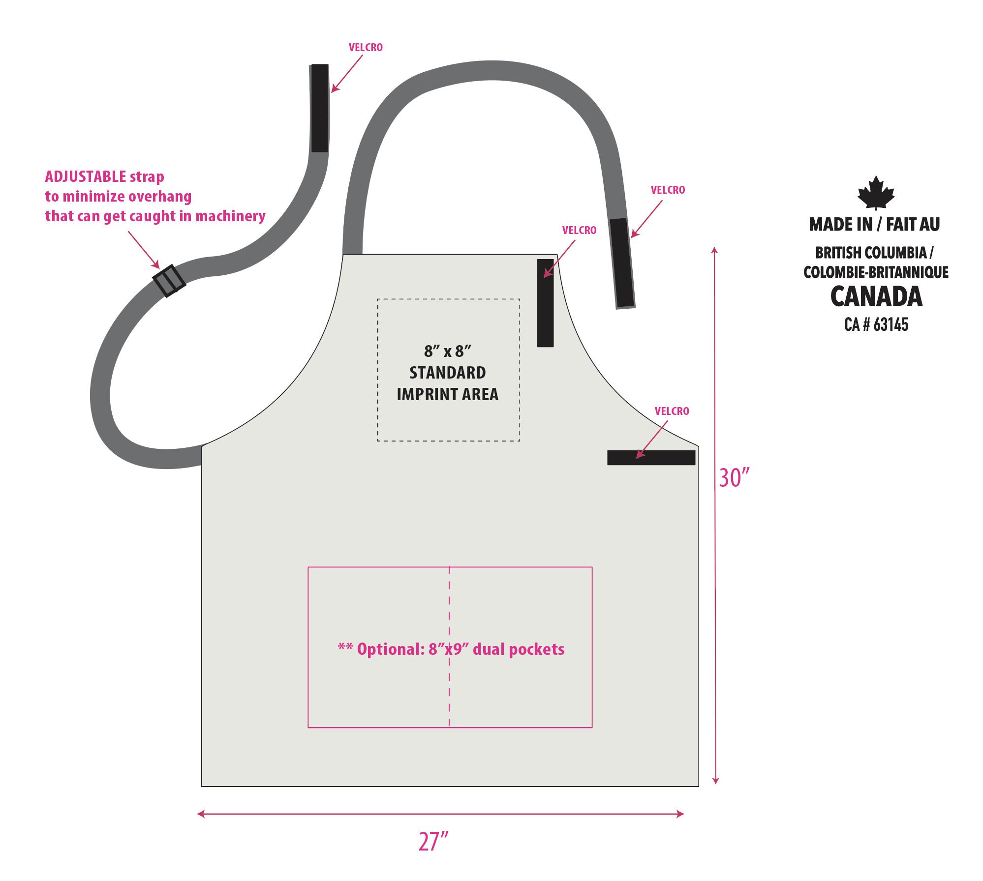Cotton Canvas Bib  Apron with safety release straps