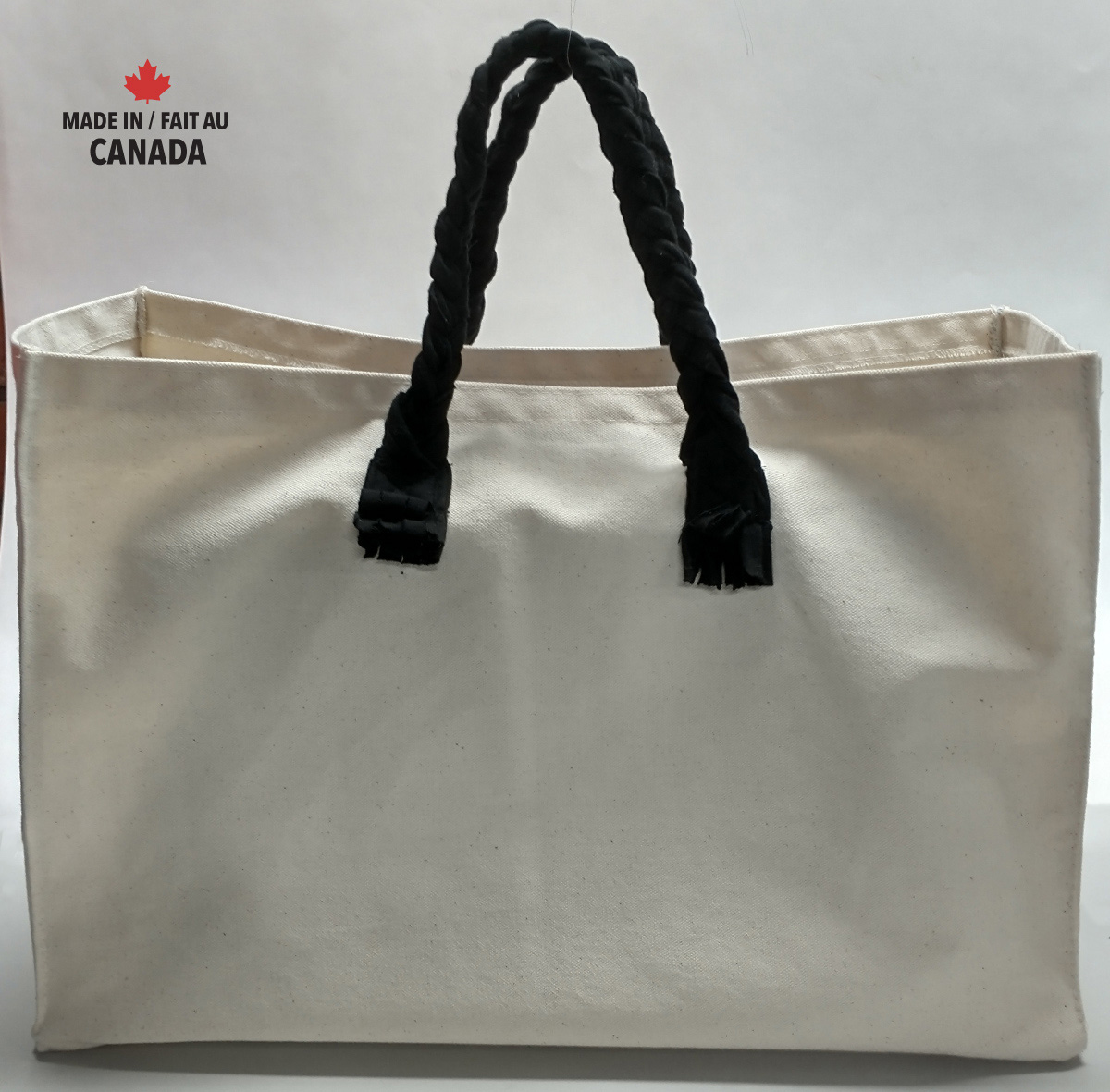 Cotton Canvas 16.5"x11"x7" Shopper Tote with Braided Handles